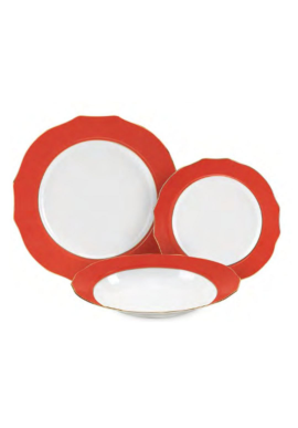 VAJILLA PORCELANA VIVIE 18 PIEZAS COLOR ROJO CORAL