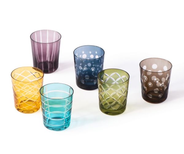Set de 6 vasos tallados colores Rainbow