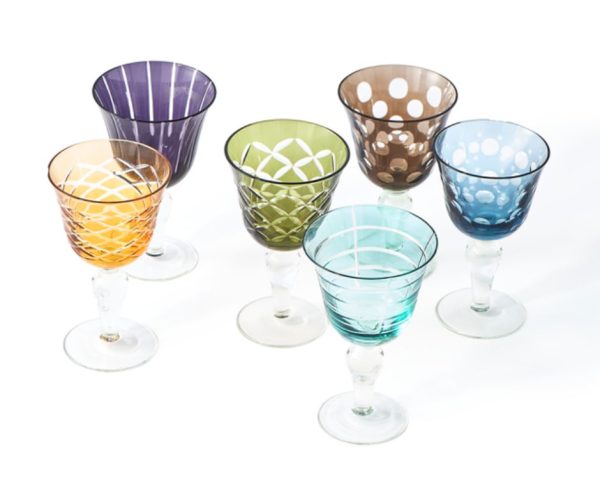Set de 6 copas de vino talladas colores Rainbow