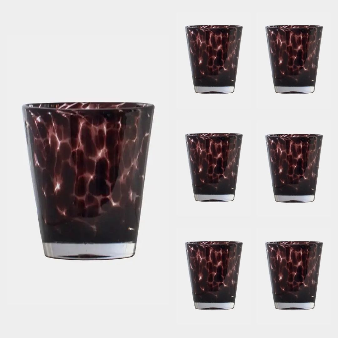 Set de 6 vasos de cristal motas marrón Lano