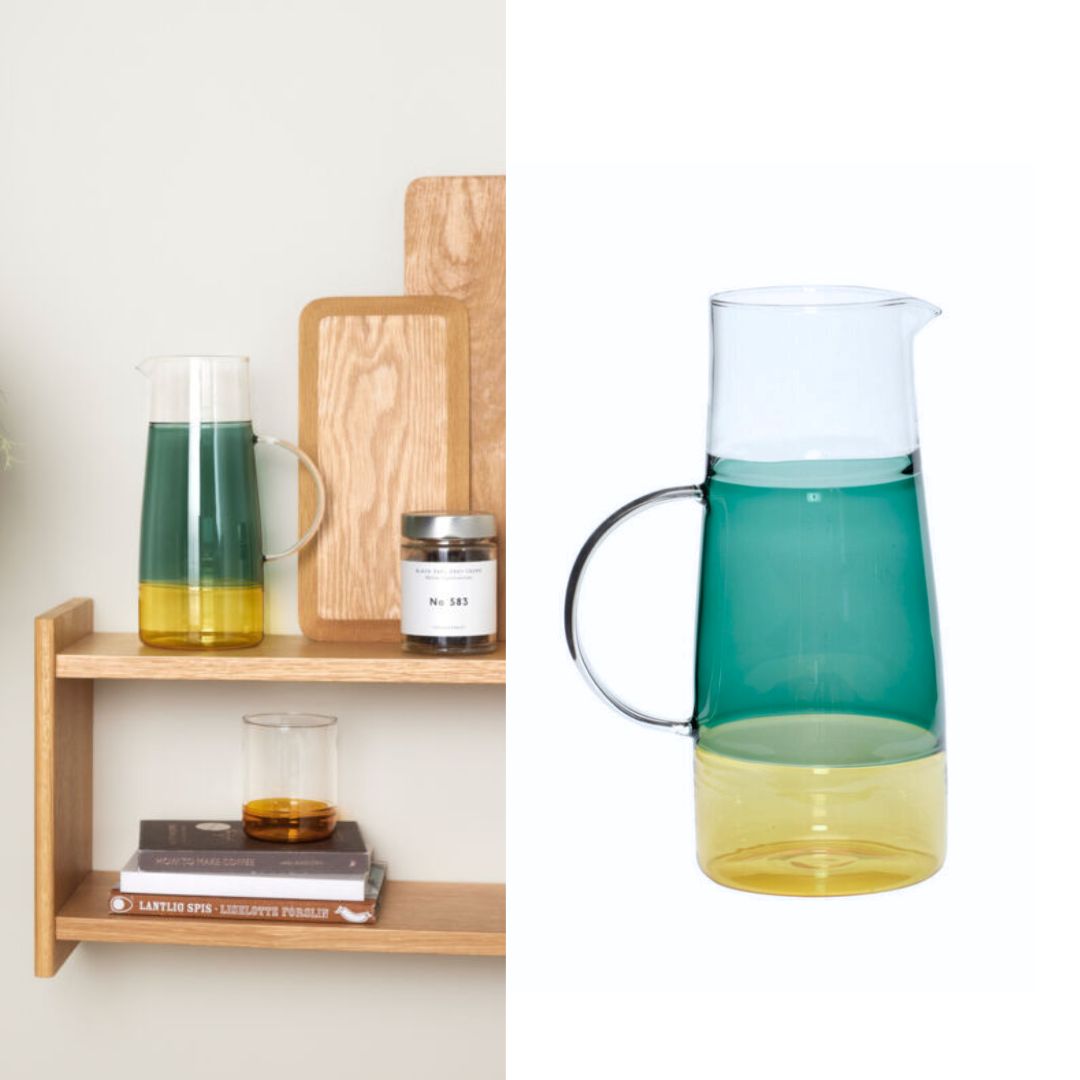 Jarra de borosilicato verde y ámbar