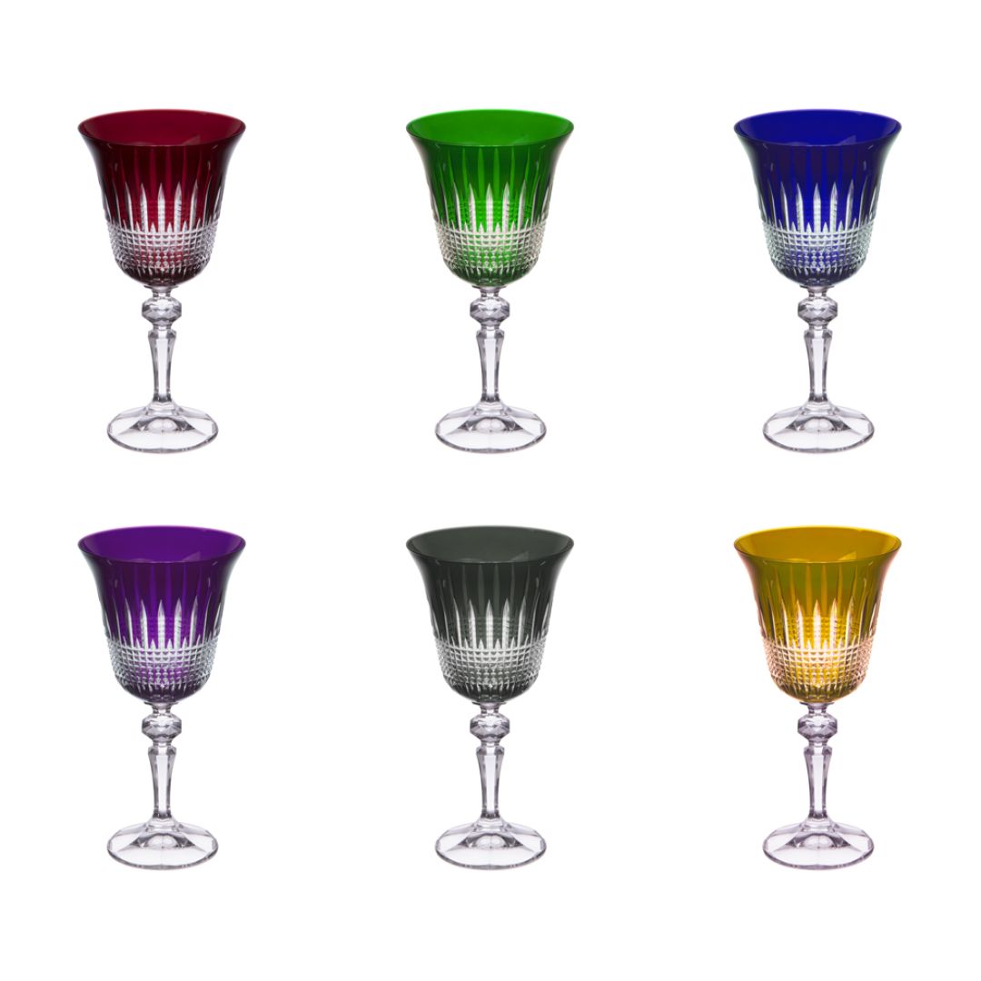 Set de 6 copas de cristal tallado colores Surt