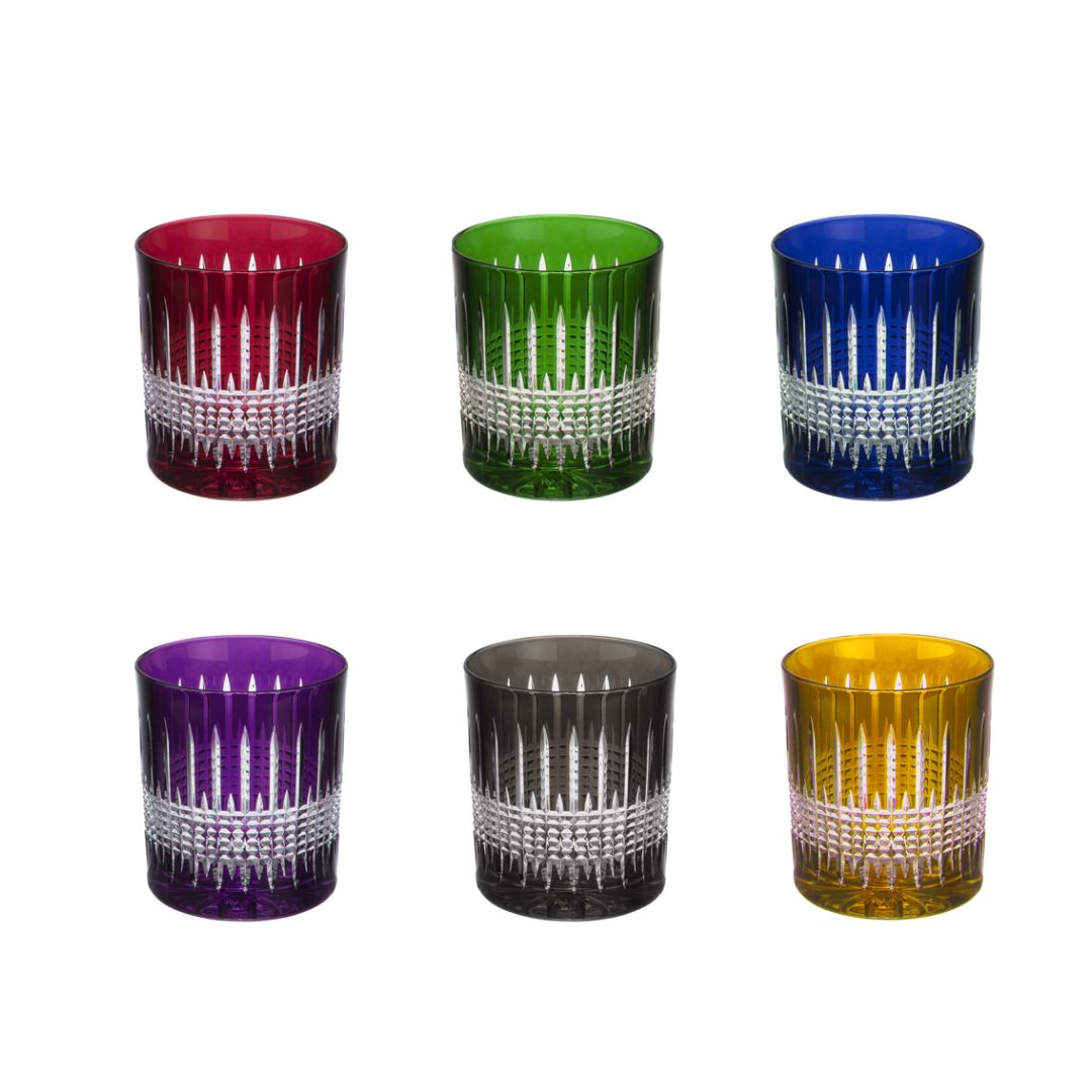 Set de 6 vasos de cristal tallado colores Surt