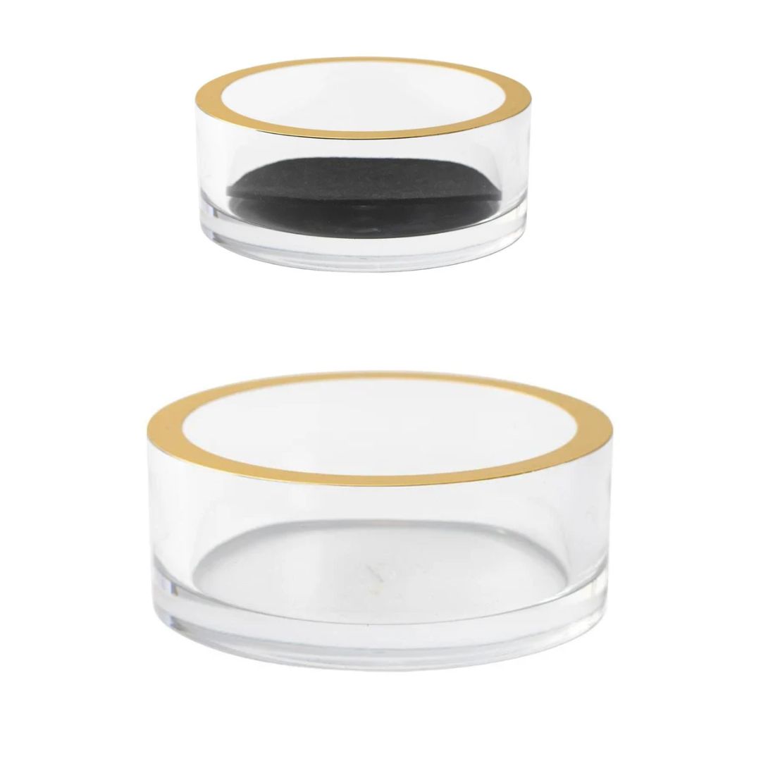 Posabotellas transparente acrílico filo dorado